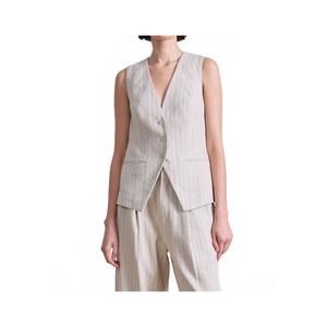 NEW APIECE APART helena v-neck vest in striped flax